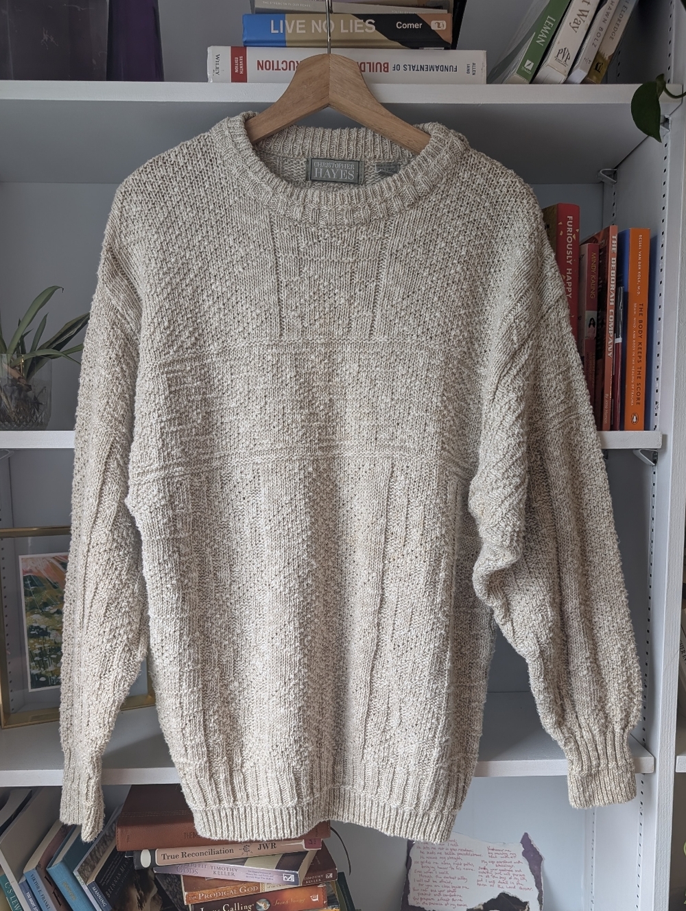 Vintage Knit Sweater Linen Cotton Cream Size Large Boho Cottagecore Natural